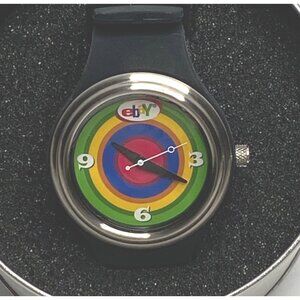 eBayana Bulls Eye Watch Official eBay Logo Meg 2003 Silver Tin